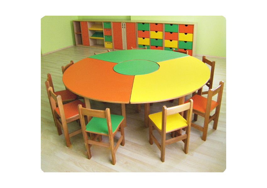 GV-3005 Anaokulu 4 Parçalı Daire Anaokulu Masa 180 Ø (Ahşap Ayak)